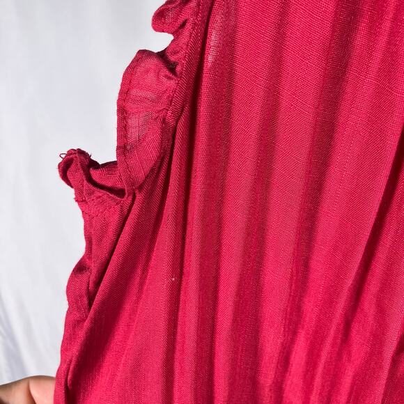 Mustard Seed Red Sleeveless Ruffle Jumpsuit M Button Front Drawstring Waist New - Picture 4 of 15